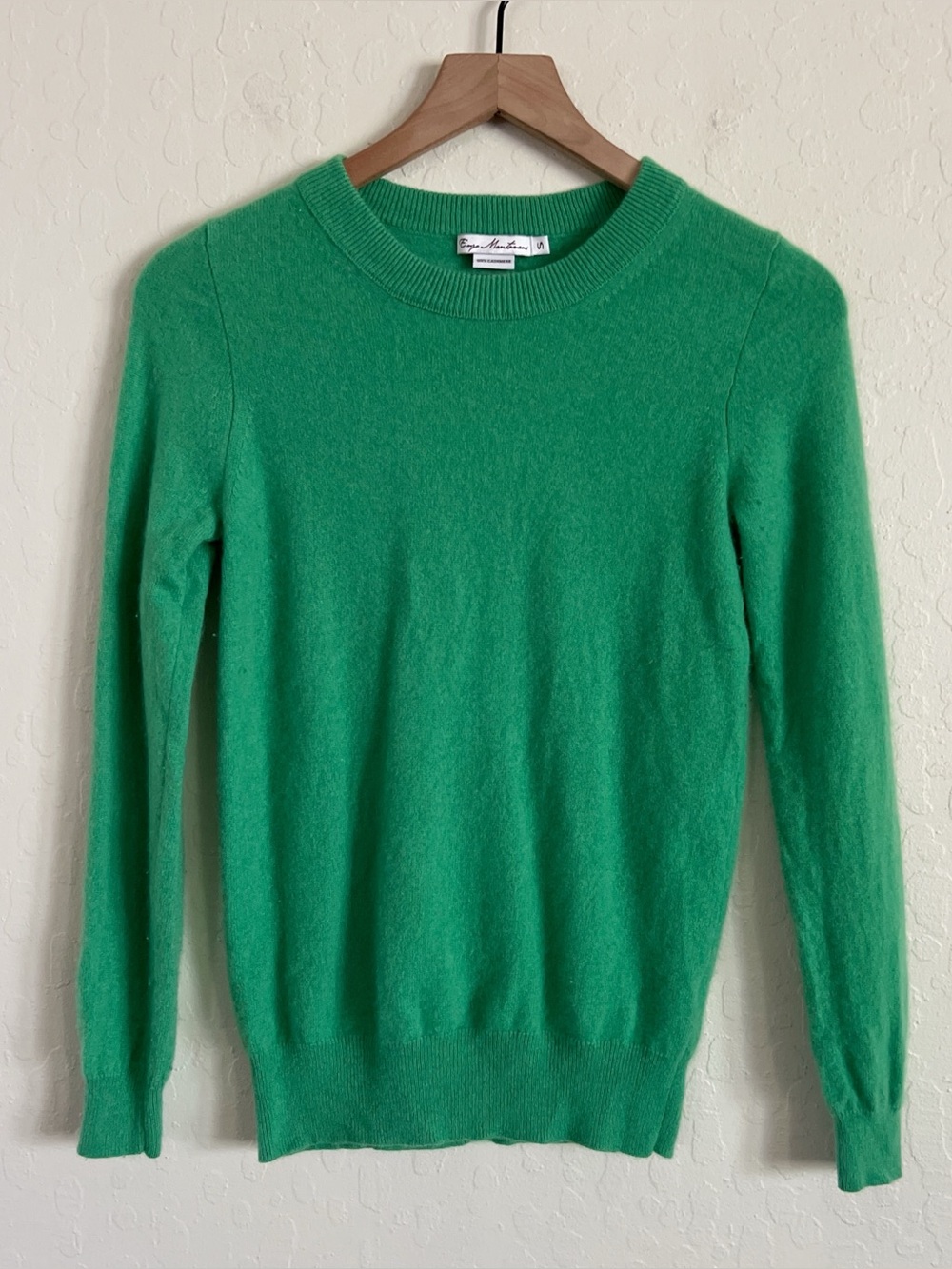 Enzo Mantovani 100% Cashmere Long Sleeve Crewneck Sweater Small Kelly Green
